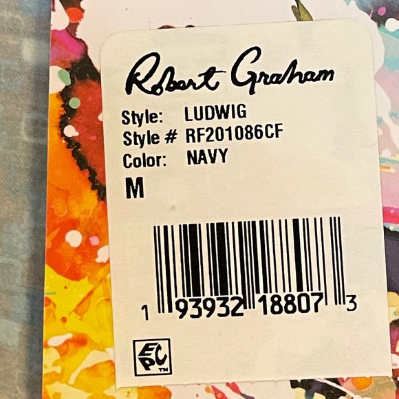 Robert Graham Ludwig Geo Print Stretch Button-Up Shirt, Navy, NWT, Size Medium - Picture 4 of 15